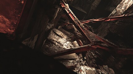 Twisted Rusted Metal Beams Form Abstract Shapes in Industrial Debris