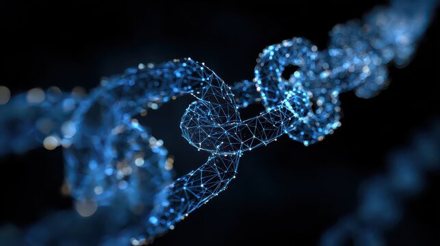 Abstract Digital Network Structure Blue Dots Connected on Black Background - Powered by Adobe