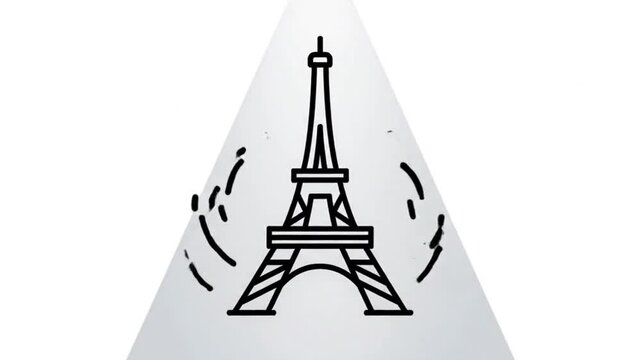Simple black line art icon of the famous Eiffel Tower landmark set against a light background