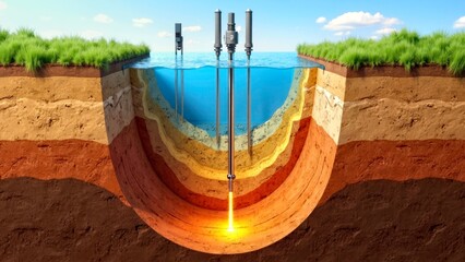 Scene of underground layered drilling facilities
