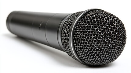 Close Up of a Black Microphone on a White Background with Shadowing