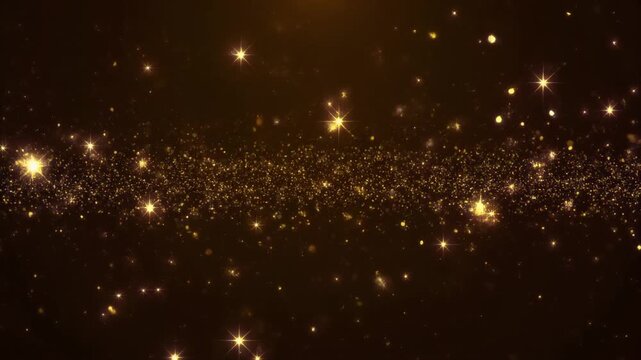 A mystical scene of glowing particles and sparks floating in a dark, celestial environment viewed from a close-up perspective.