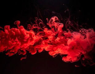 Intense red ink spreads and swirls against a stark black background