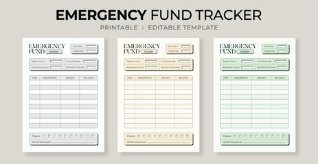 Emergency Fund Tracker Template &ndash; Printable Sheet for Savings Goals and Financial Security