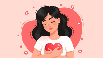 Self-Love: Woman Embracing Heart on Valentine's