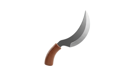 3D Curved Knife with Wooden Handle on transparent background
