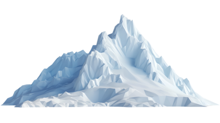 Stylized low poly iceberg isolated on black background represents a massive frozen natural landmark ascending sharply toward a cold peak