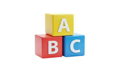 3D ABC alphabet blocks on transparent background