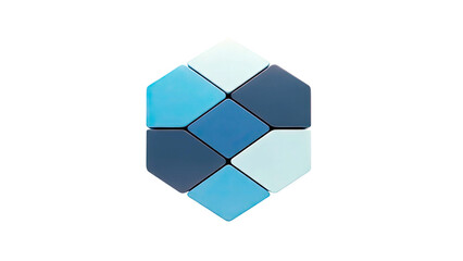 3D Abstract geometric shape made of blue blocks on transparent background