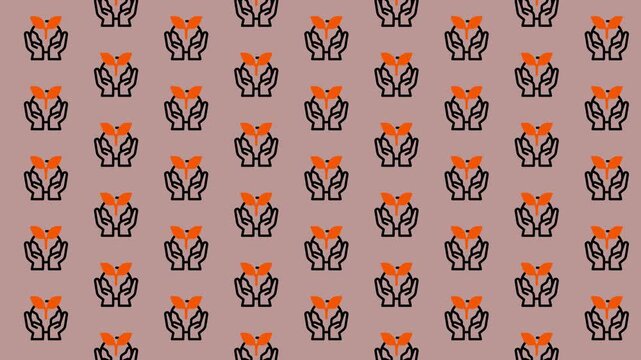 Seamless pattern of hands holding a heart, symbolizing love and care.