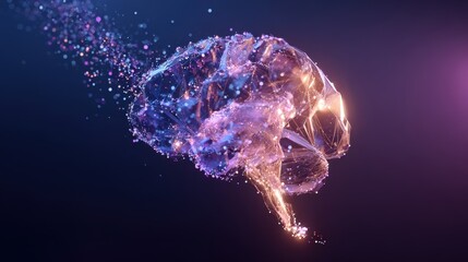 Abstract Digital Representation of a Brain with Glowing Particles on Dark Background