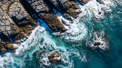 Ocean Waves Crashing Against Rocky Coast.