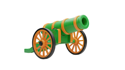 3D Green and Orange Cannon on transparent background