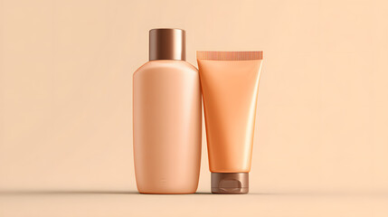 A plain orange beauty product mockup on a soft orange background. Illustration of a beauty product mockup background.