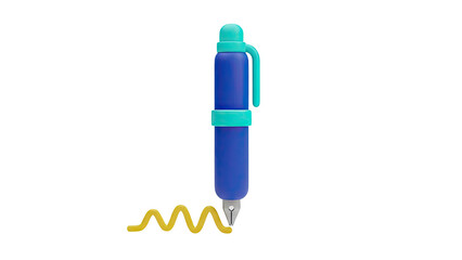 3D Stylized Fountain Pen Drawing a Yellow Line on transparent background