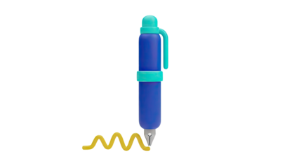 3D Stylized Fountain Pen Drawing a Yellow Line on transparent background