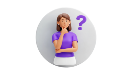 3D Woman Thinking with Question Mark on transparent background