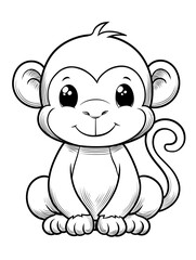 Cute and playful cartoon monkey illustration perfect for children's coloring books and educational materials.