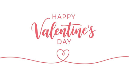 A graceful pink script writes "Happy Valentine's Day" above a continuous pink line that elegantly forms a small heart, creating a sweet and cohesive romantic design.