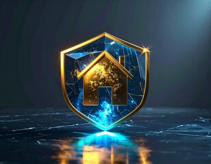 Golden House Under Translucent Energy Shield Financial Protection Concept