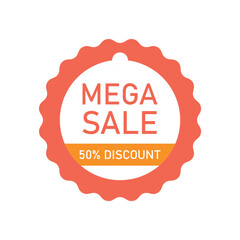 Flat design mega sale price tag with 50% discount label