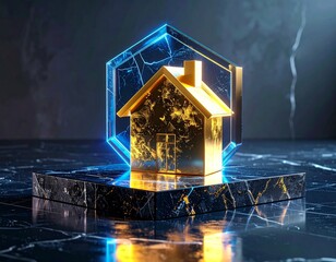 Golden House Under Translucent Energy Shield Financial Protection Concept