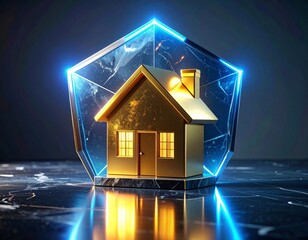Golden House Under Translucent Energy Shield Financial Protection Concept