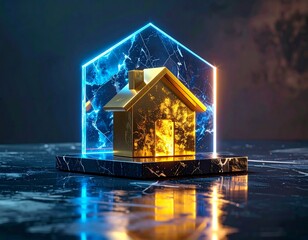 Golden House Under Translucent Energy Shield Financial Protection Concept