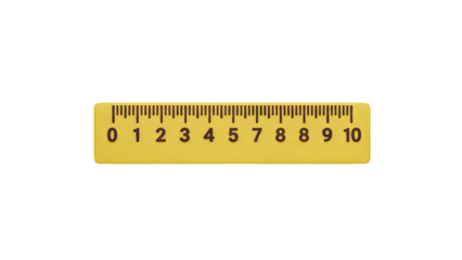 3D Yellow ruler with metric markings from 0 to 10 on transparent background