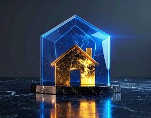 Golden House Under Translucent Energy Shield Financial Protection Concept