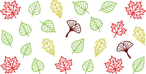 Autumn leaves illustration background with simple hand drawn leaf pattern