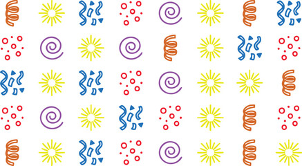 Party pattern colorful party shapes on white background seamless design
