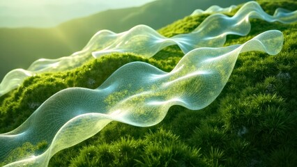 Transparent ripples covering the green hills
