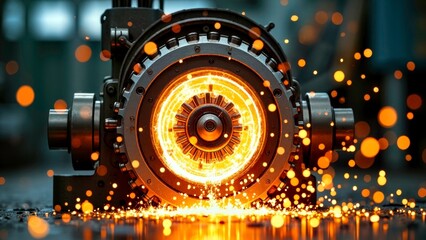 Close up of mechanical polishing sparks surrounding