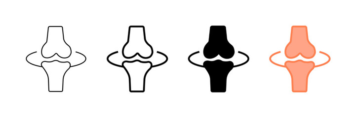 Set of minimalist knee joint icons with transparent background, depicting human anatomy, orthopedic health, bone movement, and body parts, vector illustration