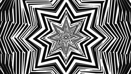 Obraz premium Abstract black and white optical star pattern with layered geometric symmetry creating hypnotic modern op art background design for creative visuals projects
