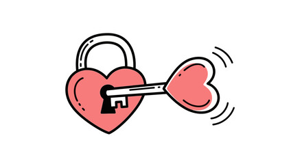 Heart shaped lock and key illustration representing love and affection.