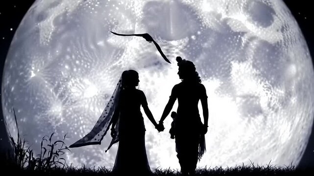 Silhouettes of lovers holding hands.