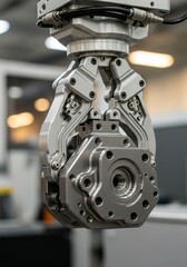 Fototapeta premium Detailed close up of a motorcycle engine and a bicycle wheel showcasing industrial metal gear engineering and steel machine technology