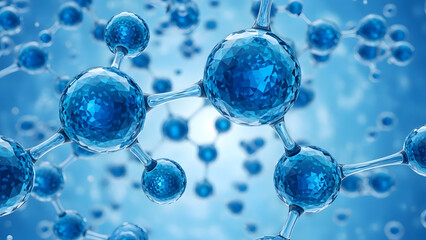 Stunning blue molecular structure with crystal-like atoms