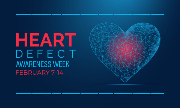 Congenital Heart Defect Awareness Week is observed annually from February 7th to 14th.Low poly heart illustration design built with sharp polygon geometry and a minimalist aesthetic baneer and poster.