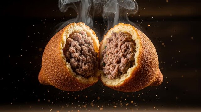 Steaming Savory Kibbeh Reveals Delicious Ground Meat Filling