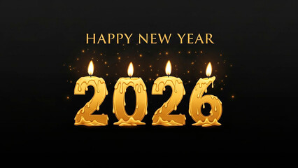 Happy new year 2026 greeting with sparkling golden candles