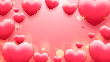 Pink 3d hearts background with sparkling bokeh