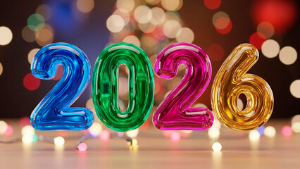2026 colorful numbers floating with festive bokeh lights