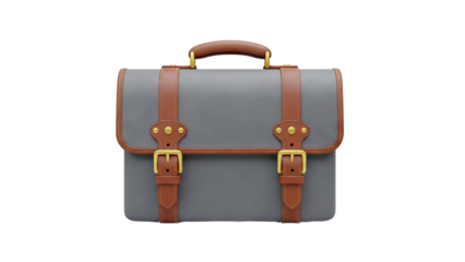 3D Leather Briefcase with Buckles and Handle on transparent background