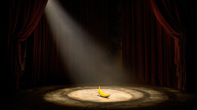 vaudeville. Empty stage with a single spotlight illuminating a prop on the floor. event programs, museum guides, designed for cultural heritage projects and event programs, supports education.