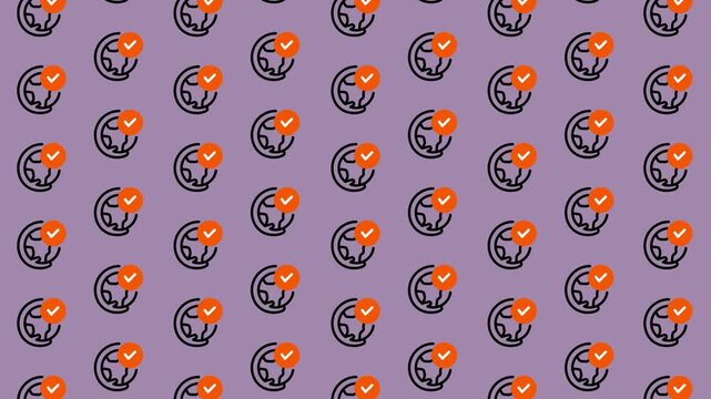 Seamless Pattern of a Stylized Orange Fox Head Icon on a Purple Background.
