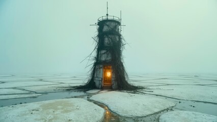 Close up of glowing spire buildings in the wilderness