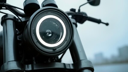 Detail close-up of the motorcycle handlebar area